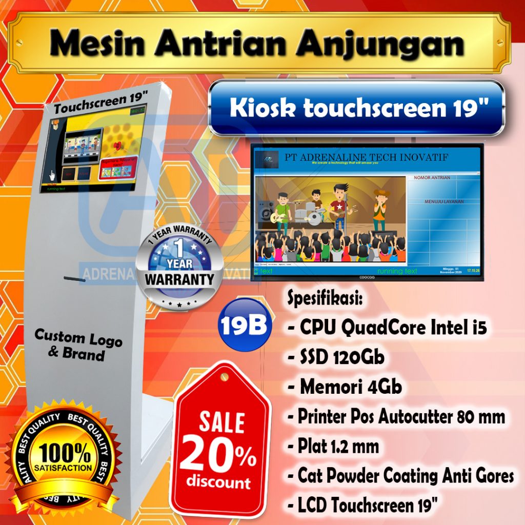 Kiosk 19” Touchscreen Mesin Antrian Anjungan